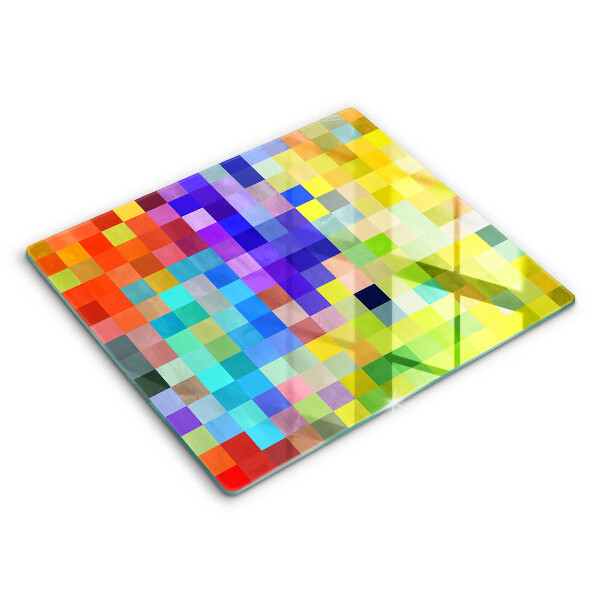 Tábua de corte de vidro Quadrados de pixels coloridos
