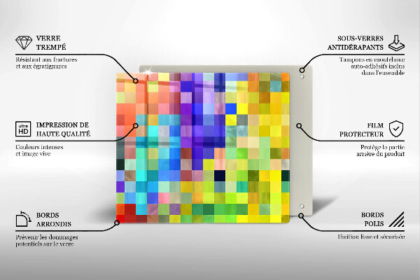 Tábua de corte de vidro Quadrados de pixels coloridos