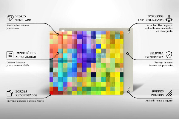 Tábua de corte de vidro Quadrados de pixels coloridos