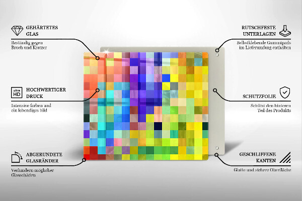 Tábua de corte de vidro Quadrados de pixels coloridos