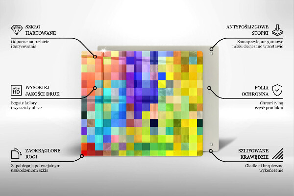 Tábua de corte de vidro Quadrados de pixels coloridos