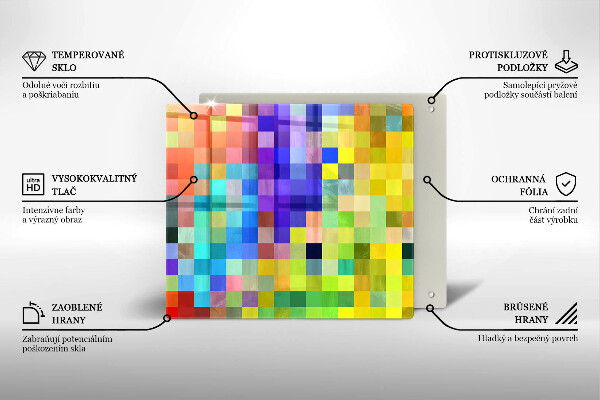 Tábua de corte de vidro Quadrados de pixels coloridos