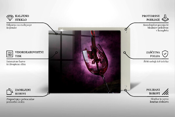 Tábua de corte de vidro Um copo de vinho