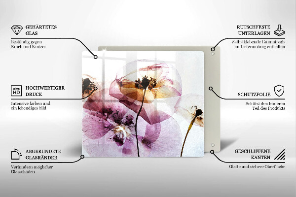 Tábua de corte de vidro Flores delicadas