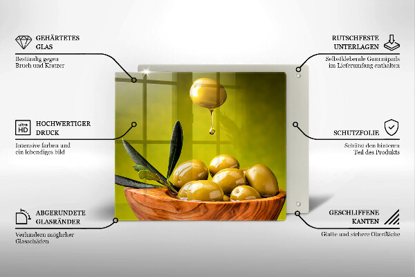Tábua de corte de vidro Azeitonas saborosas