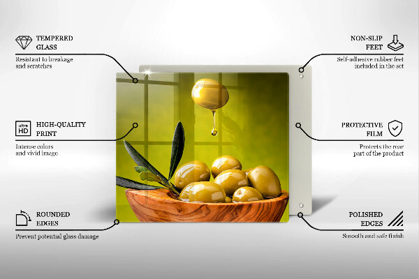 Tábua de corte de vidro Azeitonas saborosas
