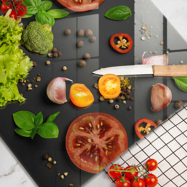 Tábua corte Tomates e especiarias