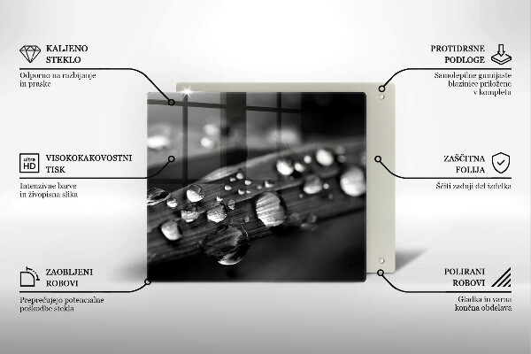 Tábua de cortar de vidro Gotas de orvalho nas folhas