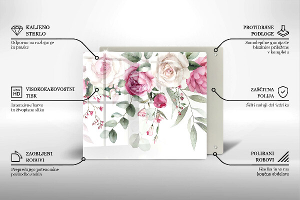 Tábua de cortar de vidro Rosas em aquarela