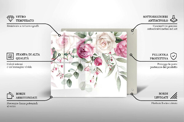 Tábua de cortar de vidro Rosas em aquarela