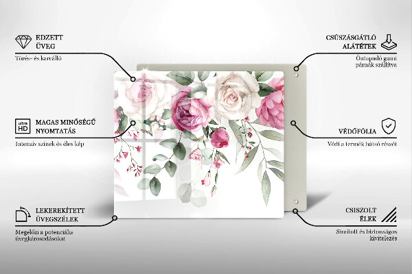 Tábua de cortar de vidro Rosas em aquarela