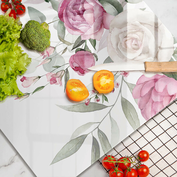 Tábua de cortar de vidro Rosas em aquarela