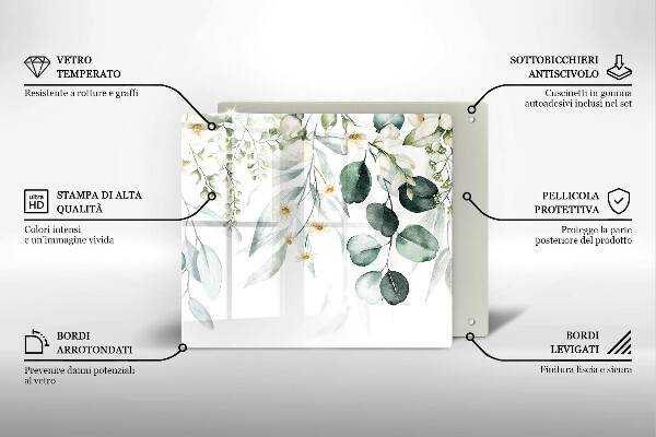 Tábua de vidro Plantas em aquarela