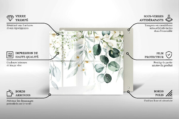 Tábua de vidro Plantas em aquarela