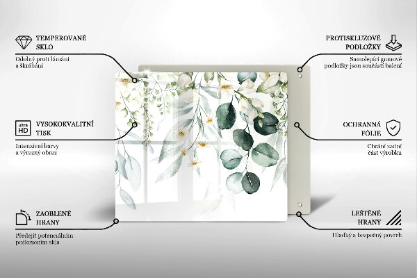 Tábua de vidro Plantas em aquarela