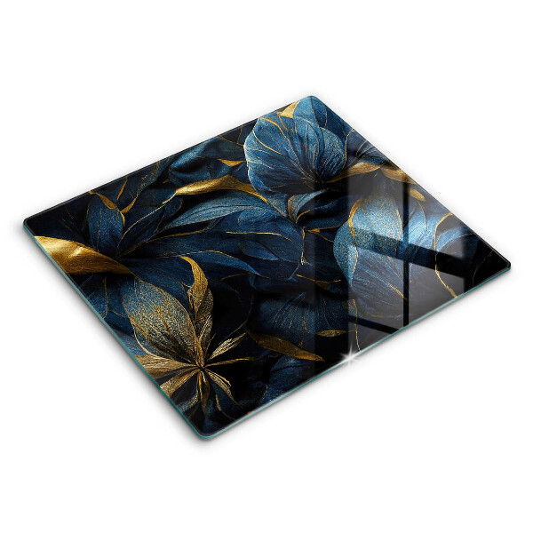 Tábua de cortar de vidro Folhas decorativas com ouro