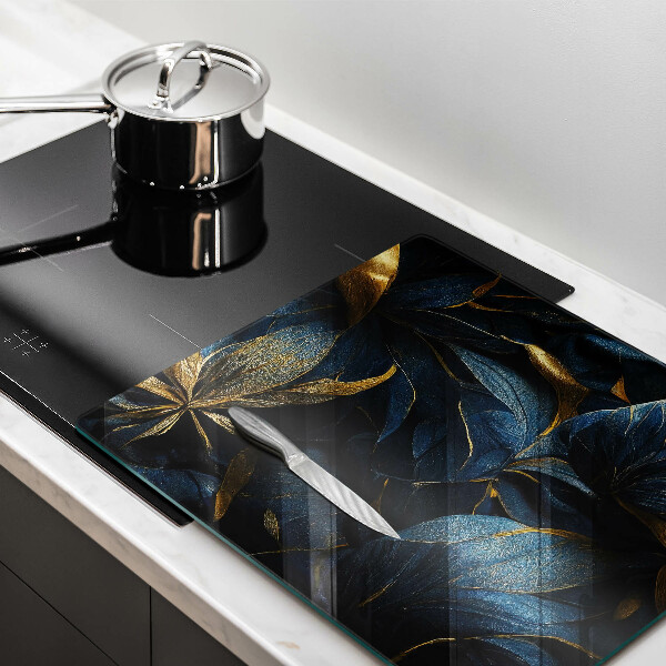 Tábua de cortar de vidro Folhas decorativas com ouro