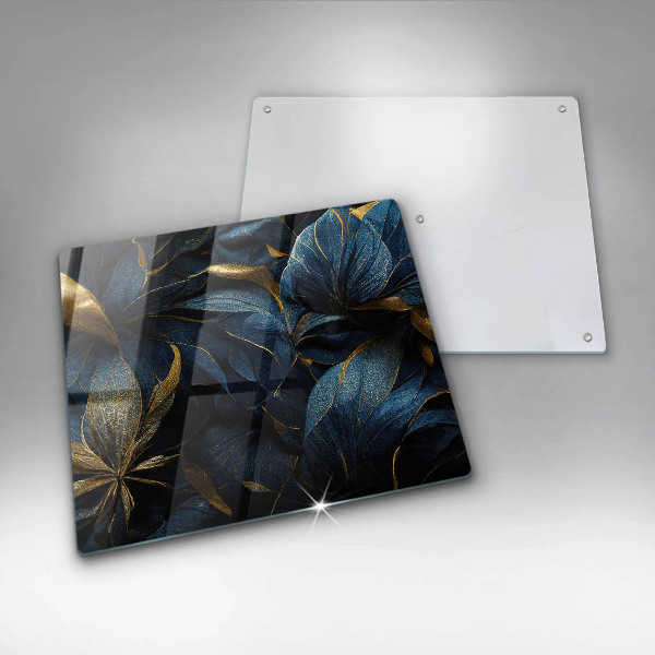 Tábua de cortar de vidro Folhas decorativas com ouro