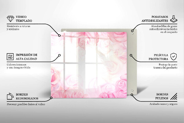 Tábua de vidro Fundo de rosas delicadas