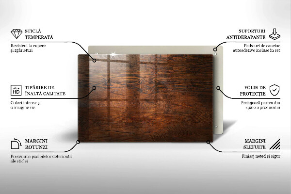 Tábua de cortar de vidro Placa de madeira escura