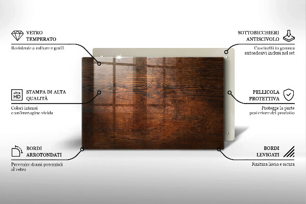 Tábua de cortar de vidro Placa de madeira escura