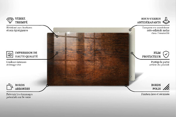 Tábua de cortar de vidro Placa de madeira escura
