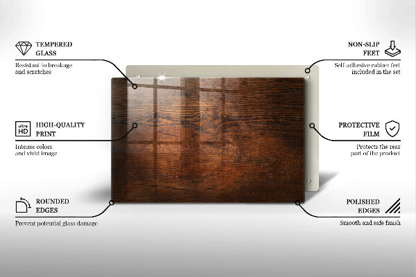 Tábua de cortar de vidro Placa de madeira escura