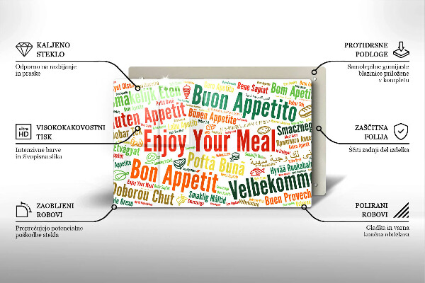 Tábua de cortar Bon appetit legendas idiomas