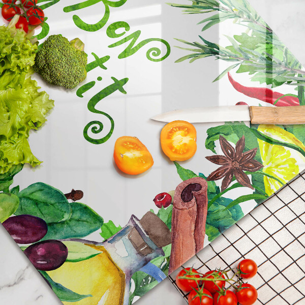 Tábua de corte de vidro A inscrição Bon Appetit