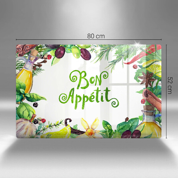 Tábua de corte de vidro A inscrição Bon Appetit