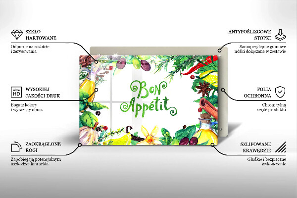 Tábua de corte de vidro A inscrição Bon Appetit