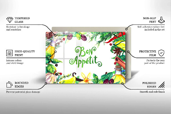 Tábua de corte de vidro A inscrição Bon Appetit