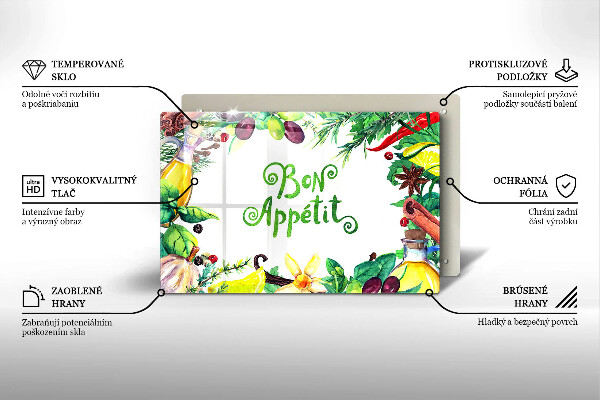 Tábua de corte de vidro A inscrição Bon Appetit