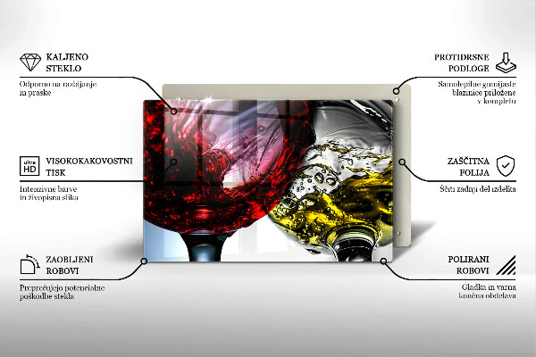 Tábua de cortar de vidro Taças de vinho