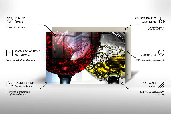 Tábua de cortar de vidro Taças de vinho