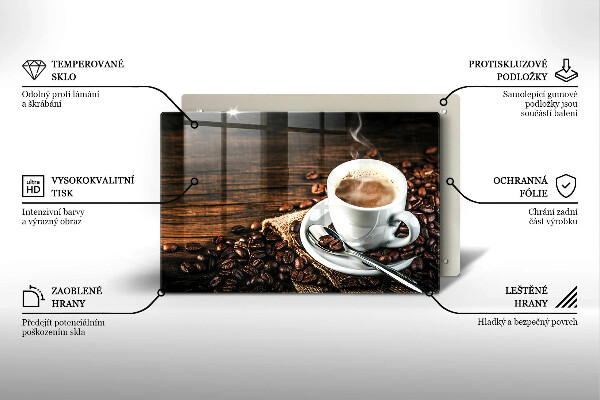 Tábua para cozinha Uma xícara e grãos de café