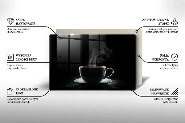 Tábua de corte de vidro Uma xícara de café quente