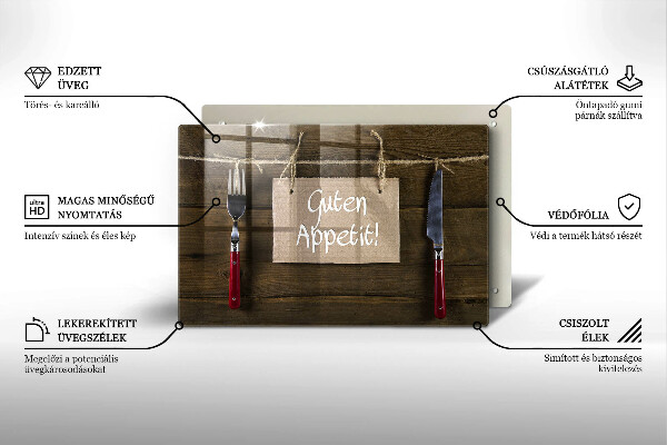 Tábua corte Sinal Guten Appetit nas placas