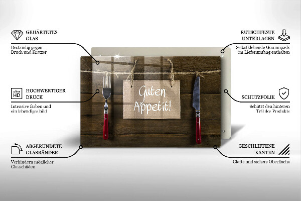 Tábua corte Sinal Guten Appetit nas placas