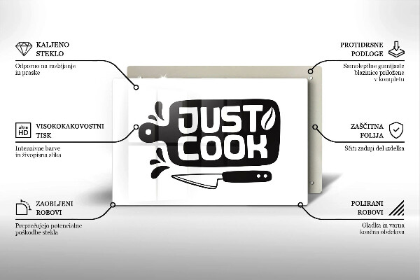 Tábua de cortar de vidro Placa de cozinha "Just Cook"