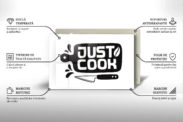 Tábua de cortar de vidro Placa de cozinha "Just Cook"