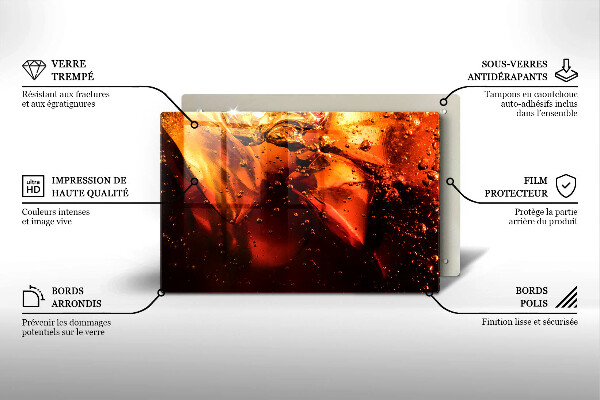 Tábua de corte de vidro Bebida de cola com gelo