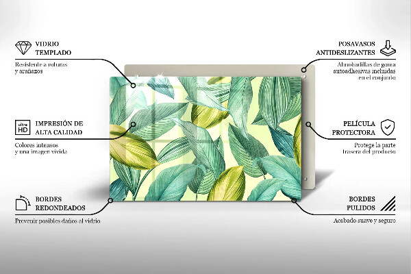 Tábua de corte de vidro Folhas tropicais verdes