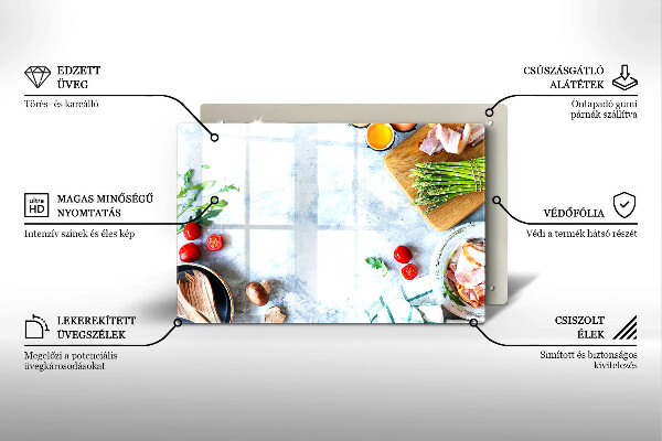 Tábua de cortar de vidro Ingredientes na cozinha