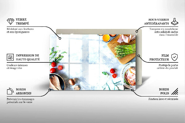 Tábua de cortar de vidro Ingredientes na cozinha