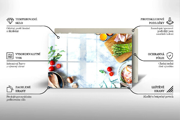 Tábua de cortar de vidro Ingredientes na cozinha