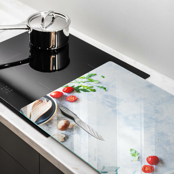 Tábua de cortar de vidro Ingredientes na cozinha