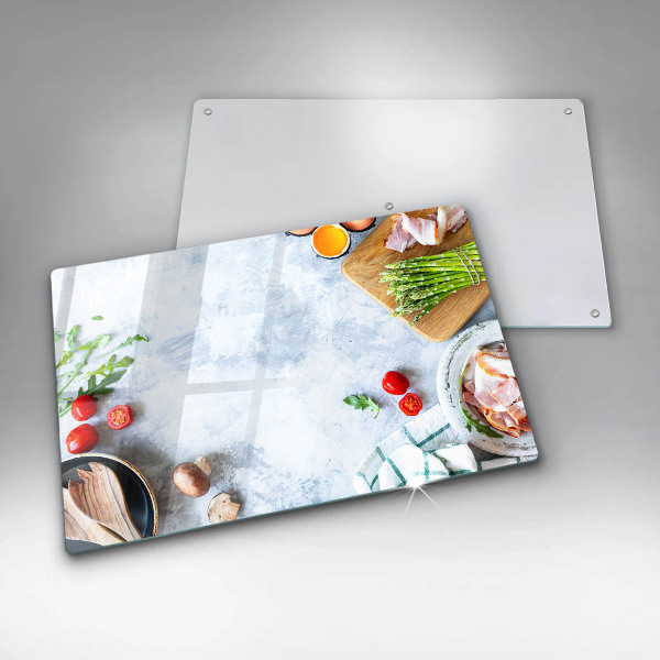 Tábua de cortar de vidro Ingredientes na cozinha