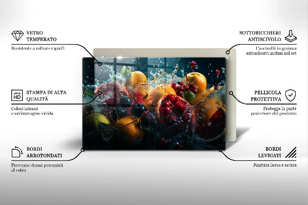 Tábua de corte de vidro Fruta na água