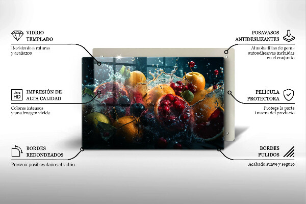 Tábua de corte de vidro Fruta na água